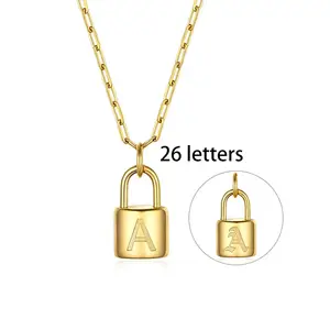 Women's Initial Letter Lock Pendant Necklace Letter Name Necklaces Available from A-Z for Women