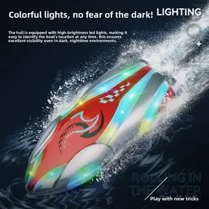 Mini Remote Control Boat 2.4G Stunt Boat with Lights, Electric Speedboat, Children's Racing Boat Interactive Puppy birthday gifts for kids budget rc
