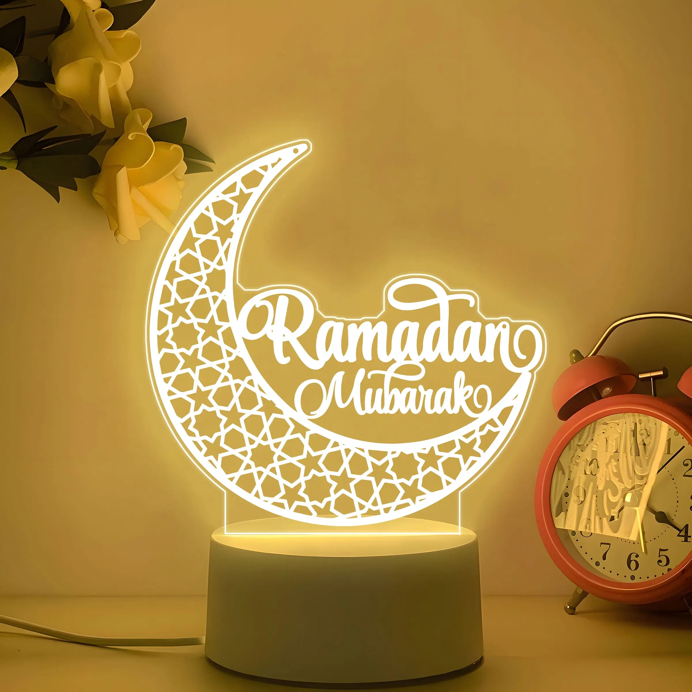 Ramadan Theme Crescent Moon Night Light, Hollow Star Moon Texture, USB Plug-In-Use, Switch Control, Desktop Decoration, Gift Idea