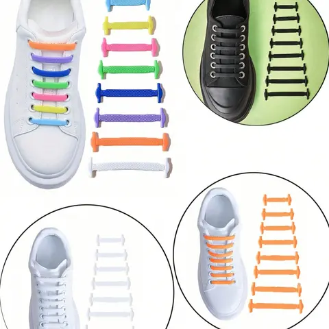 16-Piece Silicone Laces Shoelaces No-Tie Elastic Shoe Straps, Multicolor for Ice Skates Sports Shoes Casual Sneakers Stretchy Shoelaces Shoe Strings for Sneakers