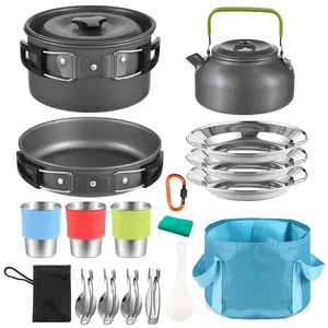 Camping Utensils Cooking Set 3 Person 22PCS Camping Pot and Pan Cooking Set Outdoor Camping Hiking Backpacking with Carry Bag Camp Cookware Set