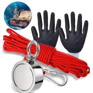 Fishing Magnet Kit,500-1100Lbs Pull Force Strong Double Side Magnet,Heavy Duty Rare Earth Neo dymium Magnet with Countersunk Hole Eyebolt for Retrieving Items in River, Lake, Beach, Lawn - 1.9Inch Diameter