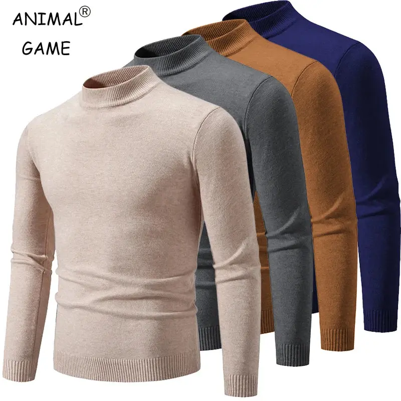 New Sweatwear Men'S Half Neck Basic Solid Color Sweaters Round Neck Elastic Pullovers Warm Autumn Knitted Oversized Sweater Men
