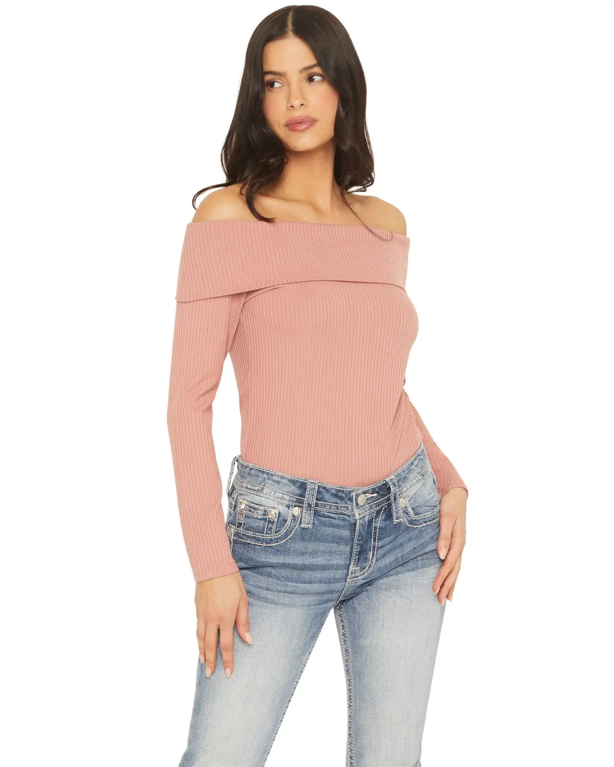 Shyanne Women's Women'S Rib Knit Off The Shoulder Long Sleeve Shirt - Swfa25k2-Mv