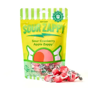 Taffy Shop, SOUR Cranberry Apple Zappy Salt Water Taffy - Gourmet Soft, Sweet & Tangy Candy