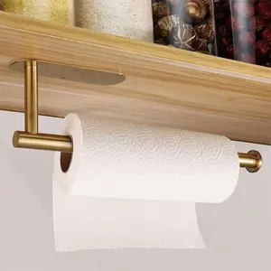 Paper Towel Holder, 1 Count Under-Cabinet Kitchen Paper Holder, Self-Adhesive/drilling Towel Holder, Stainless Steel Kitchen Utensil Holder, Tissue Holder, Bathroom Accessories Organizer, Bathroom Organization