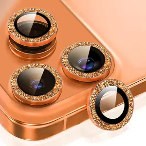 2 Set Camera Lens Protector for  17 Pro Max/17 Pro,Ultra  9H Tempered Glass Camera Protector,Anti Scratch Women Girls Shiny Camera Cover for  17 ProMax/17 Pro,Glitter Orange