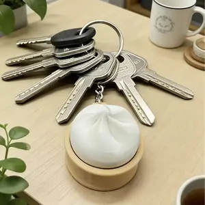 Steamed Bun Pop Fidget Keychain - Cute Dumpling Stress Relief Toy, Press & Pop Squeeze Keychain, Sensory Fidget Toy for Kids Adults, Cute Foodie Bag Charm, ADHD Anxiety Relief Toy