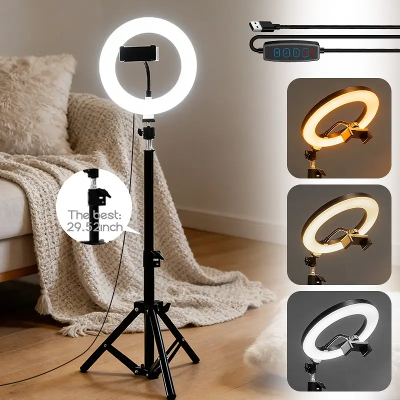 8 Inch LED Ring Light with Adjustable Tripod, 3 Color Modes & Brightness Control, Ideal for Selfie Fill Light, Studio Light, Youtube Tiktok Live Streaming Photography Makeup Video Calls, Ring Light with Stand