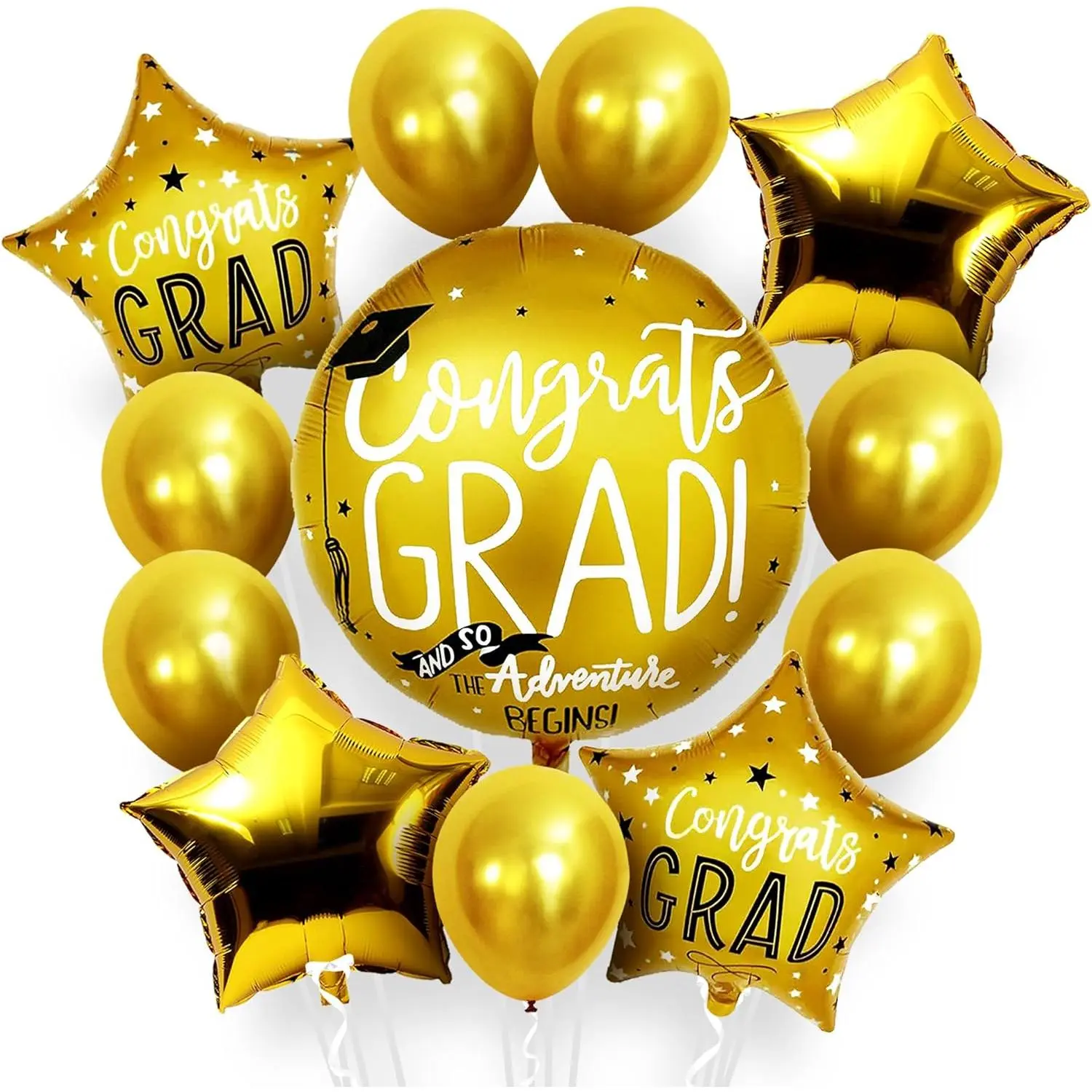 12 Pack Gold Congratulations Balloons - 22 Inch, Congrats Grad Balloon and Star Graduation Balloons| Graduation Decorations 2026 Grad Balloons for Graduations Party Decorations