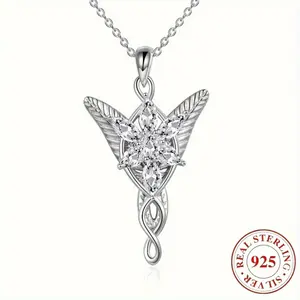 1pc Classic 925 Sterling Silver Arwen Evenstar Pendant Necklace, Elegant Jewelry Gift for Women, Party Accessory, Year-Round Versatile Style