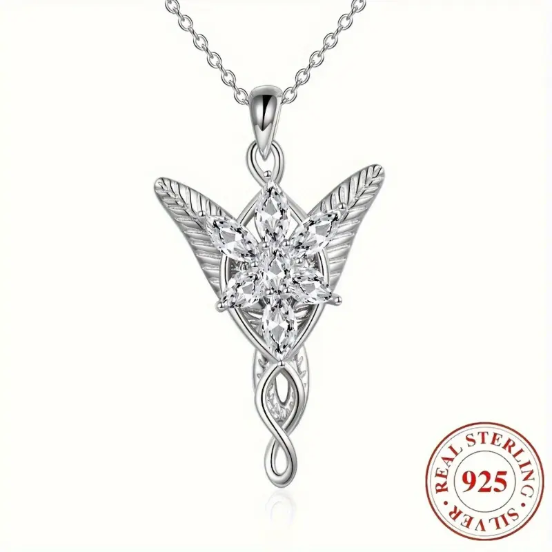 Women's 925 Sterling Silver Classic Arwen Evenstar Pendant Necklace - Simple Fashion Jewelry, Gift-Ready for Daily Wear & Parties, 1Pc Female Accessory