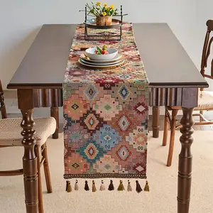 Bohemian Table Runner, Boho Style Creative Geometric Design, Rectangular Table Cloth, Centerpiece Runner, for Dining Table Coffee Table Living Room Bedroom, Home Decoration Kitchen Room Decor