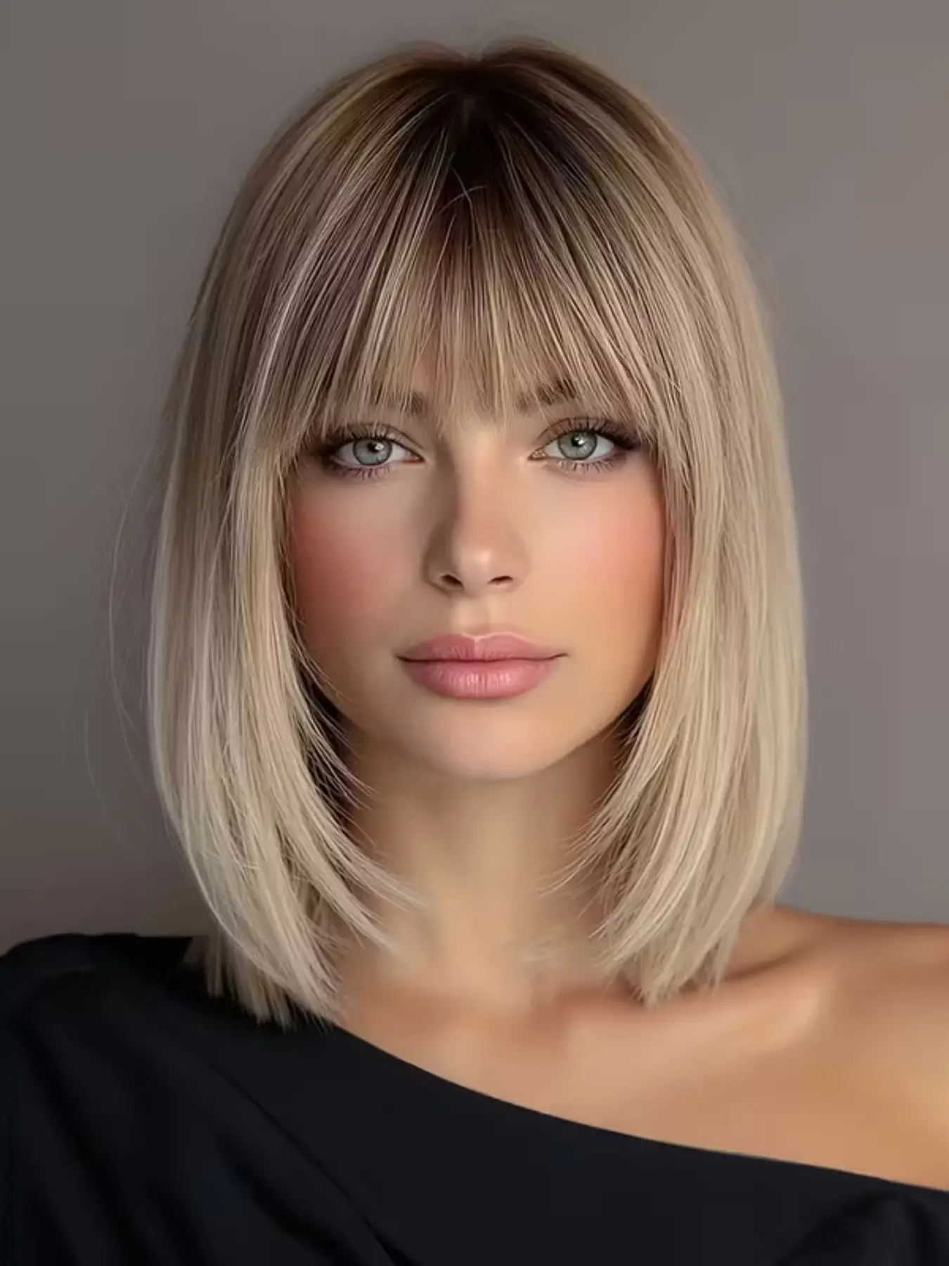 12 Inch Wig, Full Bangs, Heat Resistant Fiber, Straight Hair, Natural Look, Suitable for Daily Use, Casual Wear, Special Occasions, Synthetic Fiber Wig