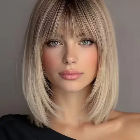 12 Inch Wig, Full Bangs, Heat Resistant Fiber, Straight Hair, Natural Look, Suitable for Daily Use, Casual Wear, Special Occasions, Synthetic Fiber Wig, Straight Synthetic Wigs #GLOBAL PICKS