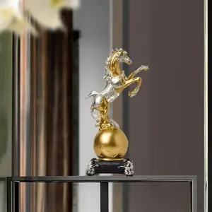 Luxury Horse Statue Decorative Piece, Symbolizing Success, Resin Horse with Ball Base, Ideal for Home and Office Decoration