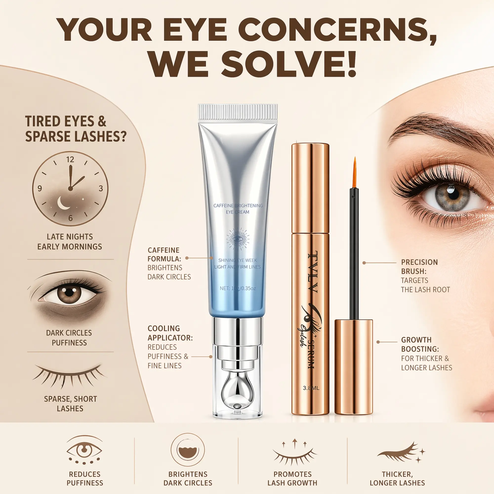 TVLV Ultimate Eye Revitalizing Dual-Effect Set,Aset to solve 'sparse eyelashes and dark panda eyes