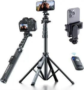 Professional Cell Phone Tripod, Ultra Stable 4 Leg Design, Bluetooth Remote, 100% All Aluminum Stick & Legs, Portable All in One, 360° Phone Mount with 2 Cold Shoe Slots, Non Skid Feet