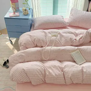 3pcs pink checkered bedding Duvet Cover Set and pillowcase (excluding core) duvet cover with zipper for easy disassembly and washing, comfortable and soft fabric suitable for all seasons, machine washable