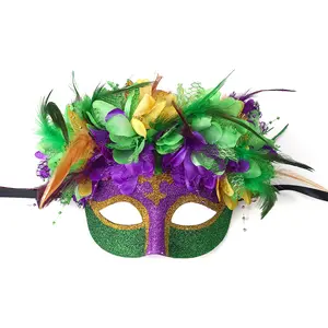 OIDEA Mardi Gras Mask for Women Venetian Feather Carnival Halloween Costume Party Cosplay Half Face Mask Green