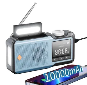 Emergency Solar Weather Radio – 10000mAh Portable AM/FM/NOAA Radio with Solar/Hand Crank, Rechargeable Battery, USB Charger, LED Flashlight, Reading Light, and SOS Alarm, for Home Outdoor Audio Compact