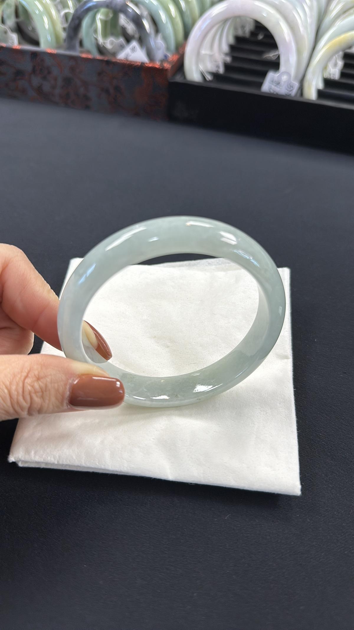 Natural Jadeite Emerald Bangle, Beautiful Light Blue Type A, 100% Size 60.1x12.7x7.4mm