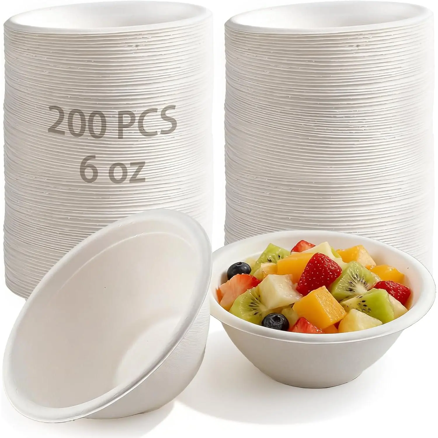 200 Pcs 6 oz Small Disposable Paper Bowls, Compostable Bagasse Bowls, Chili Bowl Disposable For Sauces, Ice Cream, White Bagasse Bowl2026