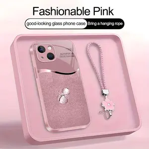 Suitable for [iPhone 13 Mini] high-end phone case，a beautiful four-leaf clover lanyard is included,printed case, no glitter，a lucky gourd will bring you good fortune，a variety of colors are available for you to choose from YM99