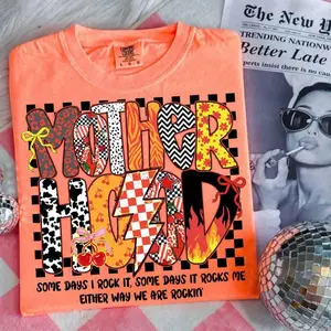 Comfort Colors Preppy Motherhood Checkered Shirt – Trendy Mom Life Graphic with Coquette Bow, Y2K Cherry Lightning Bolt, Grunge Aesthetic for Mama Shirts, 100% Cotton Oversized Fit