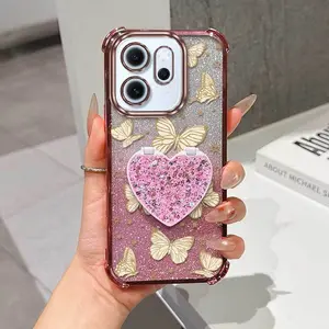1 Piece Durable 14F Flexible Golden Butterfly Phone Case Cover Suitable For OPPO Reno 14F Featuring Shock-Resistant And Stand In Street