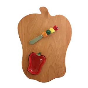 Out of the Woods of Oregon Bell Pepper Shaped Serving Board with Bowl and Cheese Spreader Knife for Serving Dips and Spreads