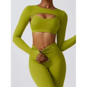 Women's 2-piece yoga set sports outfit sports jacket sports bra two-piece yoga wear fitness clothes women's sports jacket sports bra high fitness long sleeve sportswear zip sportswear drawstring cropped tank
