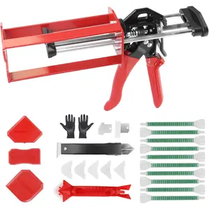 200ml Epoxy Gun Dual Component Professional Heavy-Duty Full Metal Caulking Guns For Dual Cartridges 1:1 & 2:1 Mix Epoxy Applicator For Panel Bonding Structural Repair Adhesive Sealant Red