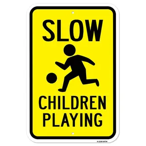 SignMission  12 x 18 in. Aluminum Sign - Slow Children Playing
