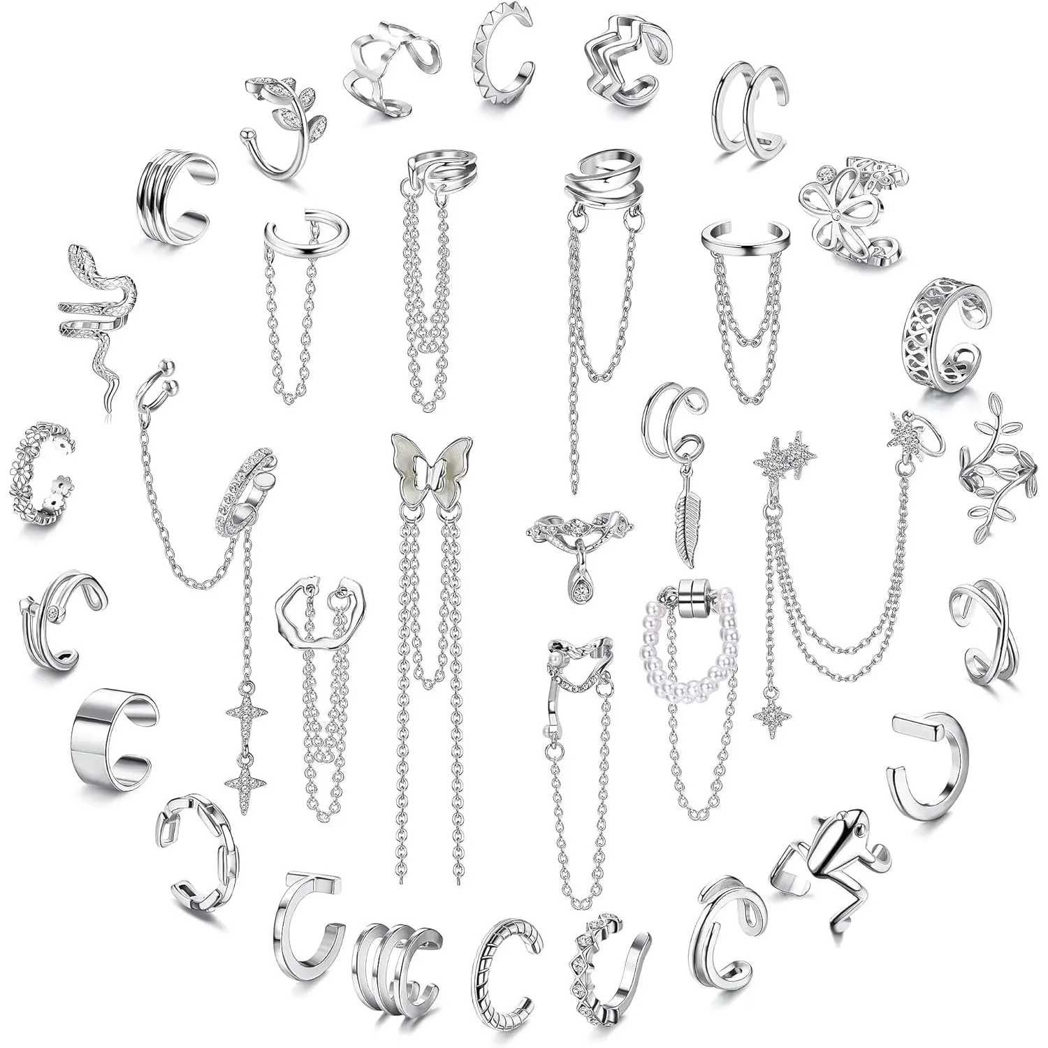 FIASASO Women's Non-Piercing Ear Cuff Earrings Set - Adjustable Cuffs, Hypoallergenic Alloy, Snake Motifs, Claw Studs, Daily Wear Fashion Costume Jewelry