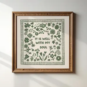 Forest Green It Is Well Poster, Trendy Decor, Christian illustration, Living Room Art, Kitchen