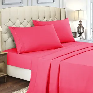 HIG 4-Piece Solid Color Bedding Sheet & Pillowcase Set, Soft Furnishings Textile for Bedroom Use