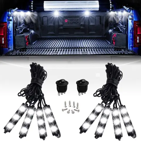 Nilight 8PCS Rectangular Rock Light Kit - 24 Ultra-Bright SMD LEDs, 0.2-Inch Thick, Easy-Install, Switch-Included, Universal Fit Off Road Vehicle Lighting for Pick-Up Trucks, Vans, Campers, Cargo Beds