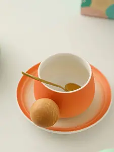 kitchen Accessories BEAUTIFUL LIFE Gradient Motivational Ceramic Coffee Mug Set with Wooden Handles Gold-Toned Spoon drinkware tumbler birthday christmas gift Saucer coffecups small batch stylish clear Hidden Message Fall Cozy cup