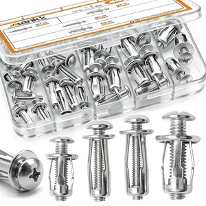 40 count Expansion Screw and Petal Nut Kit M4 M5 M6 M8 Jack  Metal Screw Petal Shape Metal Nut Anchor Screw for Hollow Wall Iron  Plasterboard M-175-40PCS