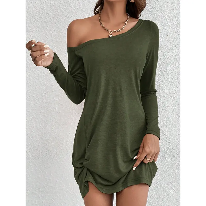 white christmas dresses Army Green Casual Lace-Up Swing Dress L main image 0