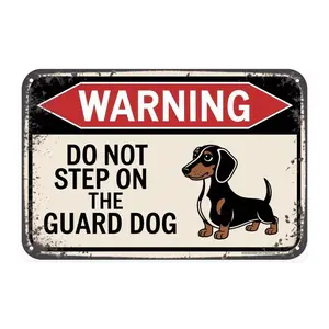 Dachshund Warning Vintage Metal Sign - "Do Not Step On The Guard Dog" Funny Retro Style Tin Plaque, Weatherproof 8x12 in Indoor/Outdoor Wall Decor for Home, Bar,summervibes