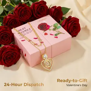 MEIITRUE 14K Gold Plated Heart Pendant Initial Necklace for Women Hypoallergenic Layered Necklace with Zirconia Jewelry Gift Set Personalized Sparkle Adjustable Fit Gift-Ready