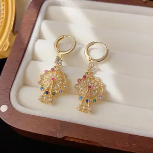 Fashionable Full-Diamond Pearl Ferris Wheel Earrings for Women Unique Niche Design with Super Shiny Ear Clasps