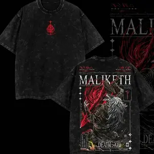 Superstyle The Black Blade "Maliketh" - Elden Ring Game Edition Double Printed Oversize Lightweight Acid Washed Tee Hoodie Sweater TV Series Graphic Design Top Cotton Streetwear Game T-Shirt Crewneck Clothes Menswear Womenswear AXD KW7
