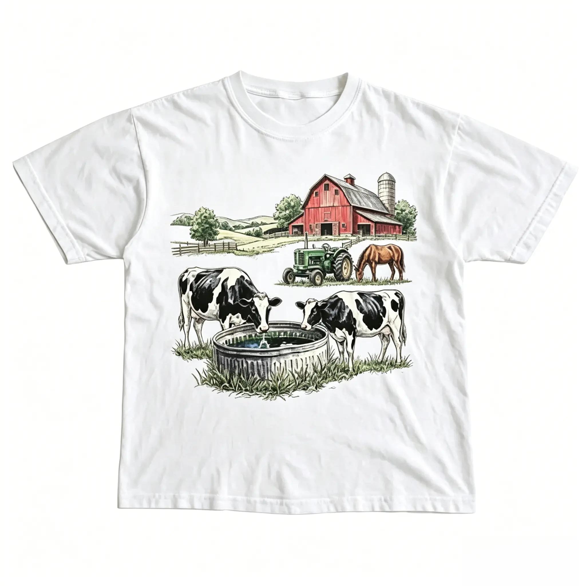 Men's Unisex 90s Vintage Country Cotton Garment - Casual Classic Graphic T-Shirt, Barn Life, Cow, Horse, Tractor, Nostalgia Menswear Top
