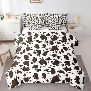 Western Cow Print Comforter Set with Sheets 7 Piece Western Farmhouse Rustic Bed in a Bag Kids Boys Girls Brown Animal Cowhide Bedding Set Bedroom Decor Breathable Soft