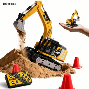 Hotfree Mini RC Construction Truck Toys, 1/64 Scale Alloy Excavator & Forklift with Lights and Sounds, USB-C Rechargeable Remote Control Vehicle Set, Birthday Christmas Gift for Boys Kids & Adults