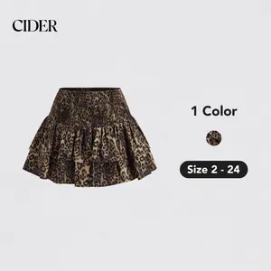 Cider [1 color, size 2-24] Mid Rise Leopard Shirred Layered Mini Skirt