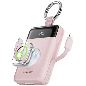 Portable Charger,5000mAh PD 20W Super Fast Charging Power Bank with Built-in Cables,Travel Keychain Battery Pack for Apple Watch Ultra/11/10/9/8/7/6/SE,iPhone 17/16/15/14/13/12,White